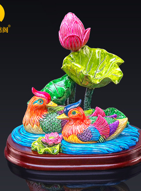 荷花鸳鸯摆件一对卧室床头新婚结婚礼物送新人创意鸳鸯戏水工艺品