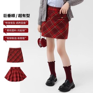 女童毛呢裙子2025新款秋冬新年儿童红色半身裙女孩A字裙冬季短a裙