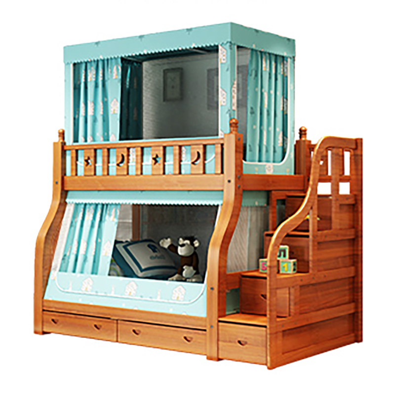 子母床梯形1.35米遮光蚊帐1.5/1.8m下铺儿童家用1.1m支架上铺床帘