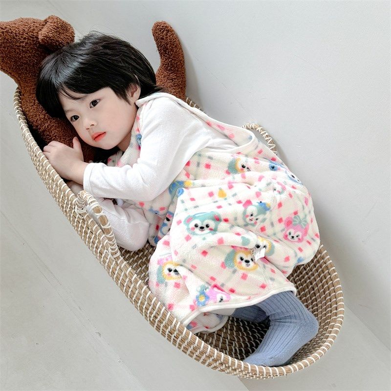 女童睡裙秋冬款儿童法兰绒睡袍宝宝珊瑚绒睡衣男孩保暖马甲家居服