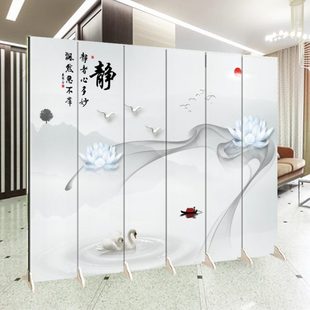 山水风景折叠移动屏风隔断客厅卧室时尚 静字中式 玄关家用办公美食
