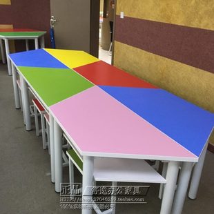 组合面对面彩色学习桌创客学习桌辅导桌椅 创意思维培训课桌椅个性
