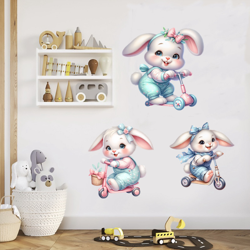 卡通萌兔可爱兔子贴纸墙贴画装饰客厅卧室房间行李箱自粘防水遮丑