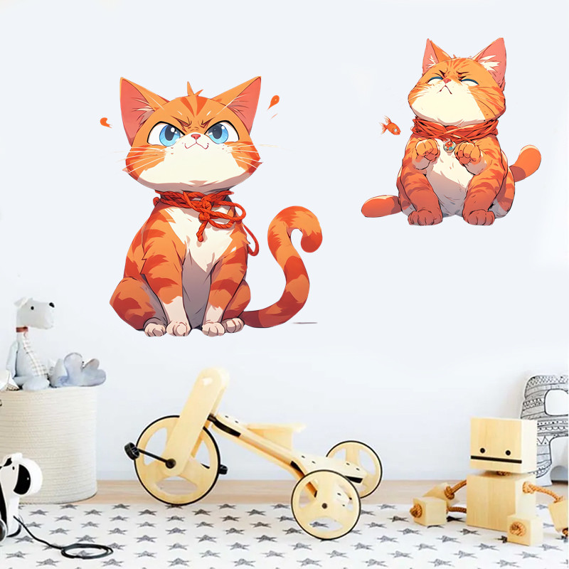 可爱猫咪墙贴愤怒橘猫儿童卧室防水大尺寸装饰贴纸创意自粘遮丑,家居饰品,软装墙贴,淘宝优惠券,粉丝福利购,淘宝优惠卷