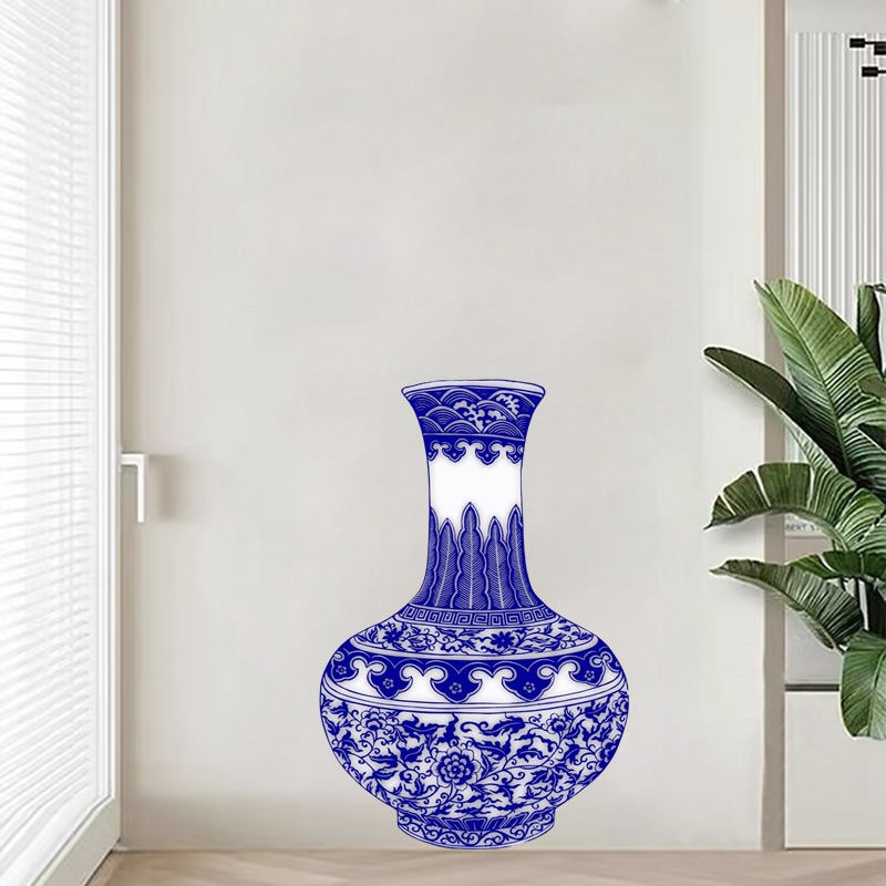 青花瓷花瓶贴画贴纸客厅卧室装饰墙贴画遮丑自粘不留胶图片