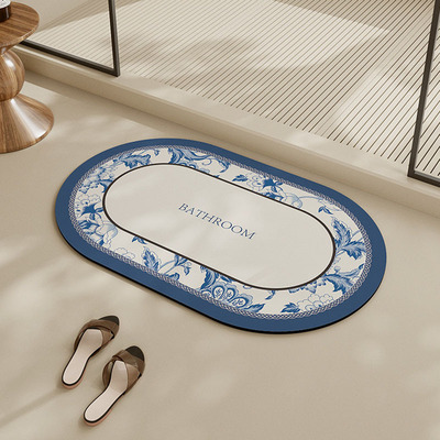 新中式青花瓷卫生间浴室吸水易打理脚垫家用耐磨耐脏硅藻泥地垫