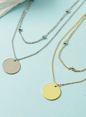 新款韩版多层圆珠子圆片项链百搭简约时尚几何圆形珠子项饰吊坠