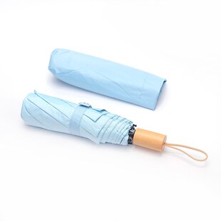 三折素色手动晴雨伞创意木柄礼品广告伞黑胶防晒遮阳伞可定logo