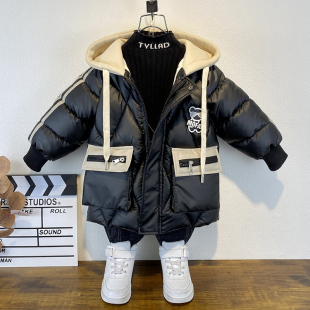 男童中长款冬季棉衣2023新款潮儿童加绒加厚羽绒棉服宝宝免洗棉袄