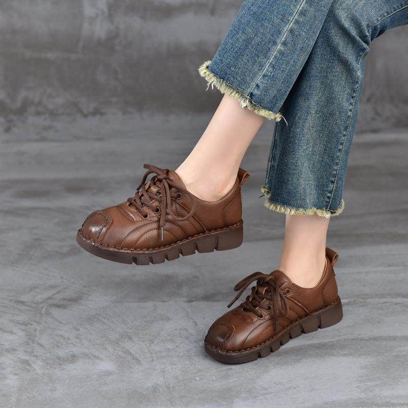 2025春秋新款民族风复古妈妈鞋女士圆头平跟单鞋真皮休闲深口女鞋,女鞋,深口单鞋,淘宝优惠券,粉丝福利购,淘宝优惠卷