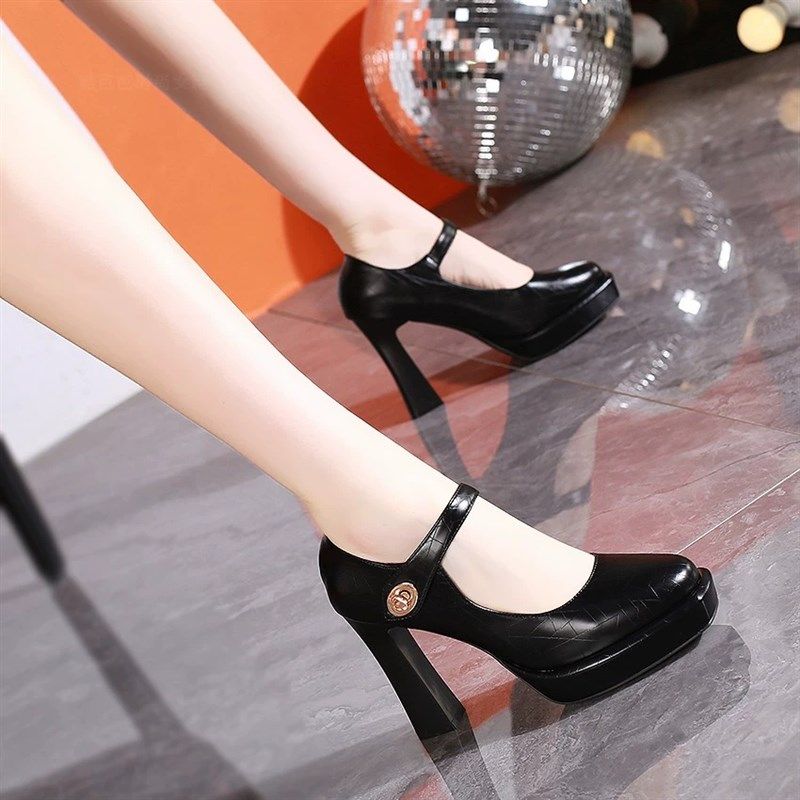 10cm真皮圆头粗跟厚底防水台一字带高跟鞋女不累脚模特旗袍走秀鞋,女鞋,玛丽珍鞋,淘宝优惠券,粉丝福利购,淘宝优惠卷