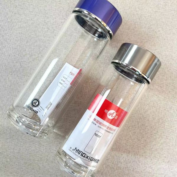 明霞3393定制单层玻璃水杯广告杯子印logo订制定做泡茶杯不锈钢盖
