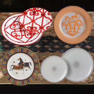 陶瓷盘子骨瓷西餐盘家用牛排盘餐厅圆形平盘创意菜盘乔迁送礼 欧式