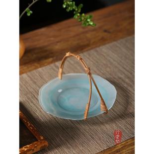 手工藤编琉璃果盘托盘客厅茶几家用收纳提篮果篮点心盘 竹柒阁中式