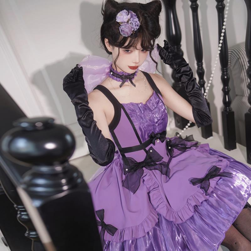 紫色浮光芭蕾曲 肩带优雅礼服裙 可拆卸裙摆肩带可调节拖尾可拆卸