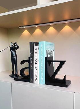 北欧简约现代办公室字母书挡书立书柜样板房软装饰品仿真书架摆件