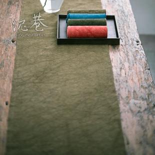 2.2m 橘子熟了 简约素雅棉麻制禅意茶席中式 品日式 桌旗茶道卷布