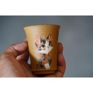 蜜糖紫砂｜女士茶器泥绘 180小容量 猫咪主人杯 手工制作60C