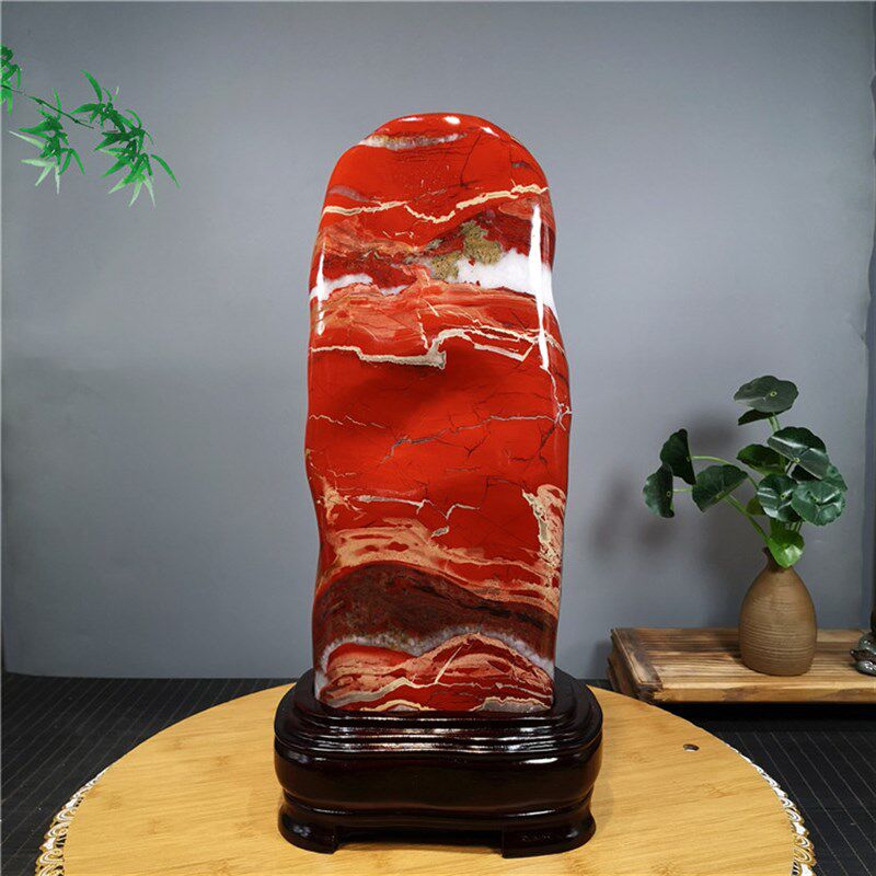 奇石天然南非红碧玉鸡血石观赏玉石客厅装饰红色石头