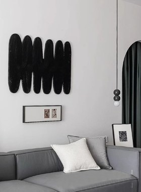 侘寂中古风客厅装饰画黑色锯齿设计抽象松木入户玄关卧室床头挂画