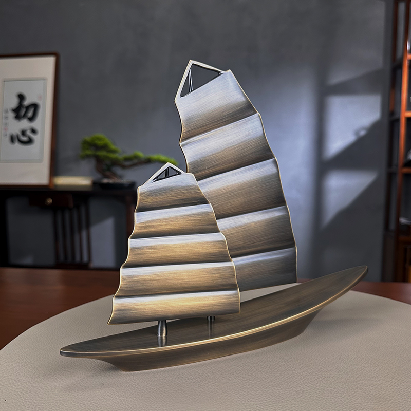 办公室摆件老板桌面高端大气轻奢全铜F一帆风顺帆船客厅酒柜装饰