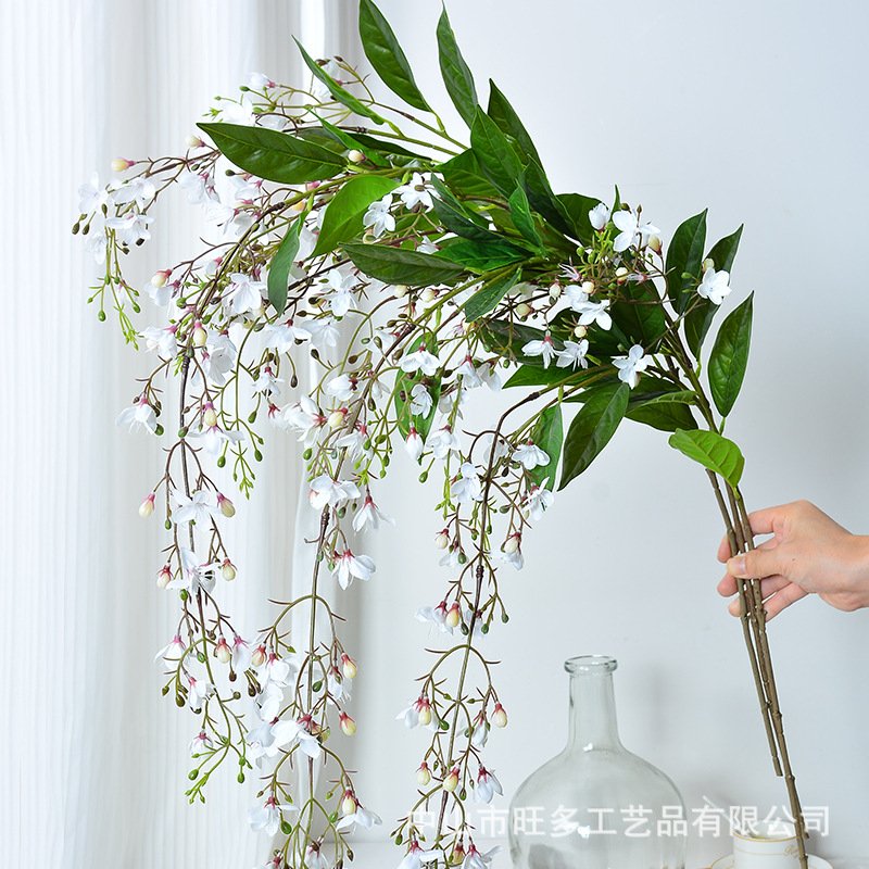 仿真长支5叉垂丝茉莉绢花海棠单支轻奢假花家居室内造景插花摄影