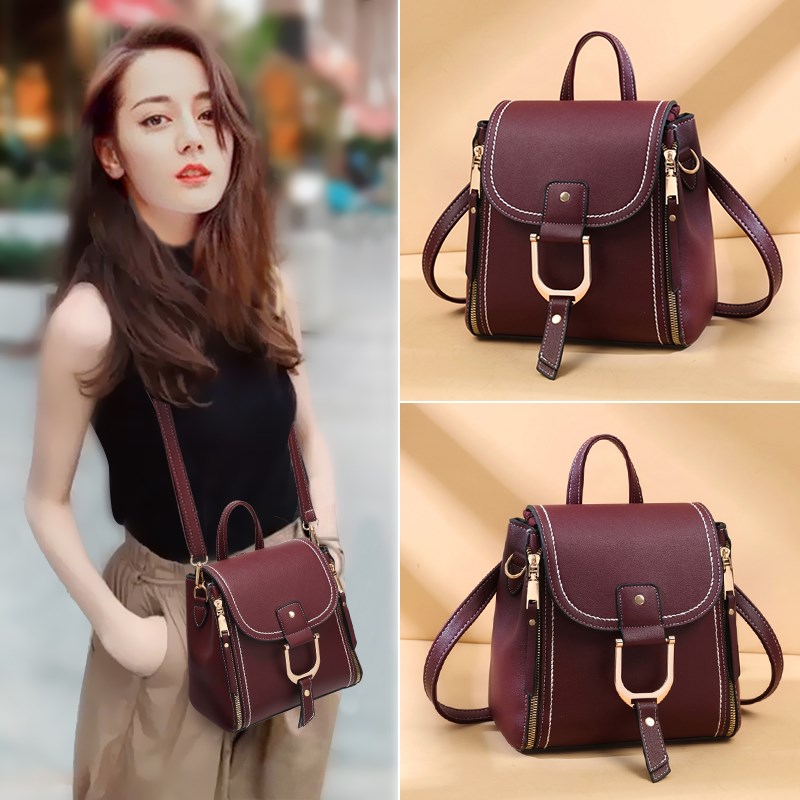 时尚复古双肩包女大容量斜挎包夏2024新款韩版百搭单肩小背包三用