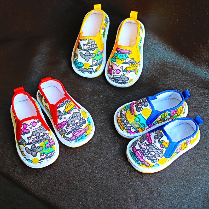 手工千层底男女儿童布鞋松紧带方口一脚蹬彩色纯棉单鞋轻便小板鞋