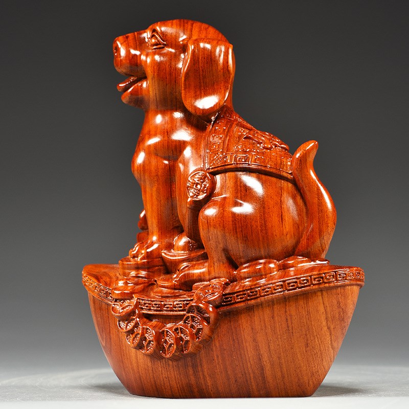 花梨木雕狗摆件十二生肖狗摆设家居客厅电视柜办公装饰红木工艺品