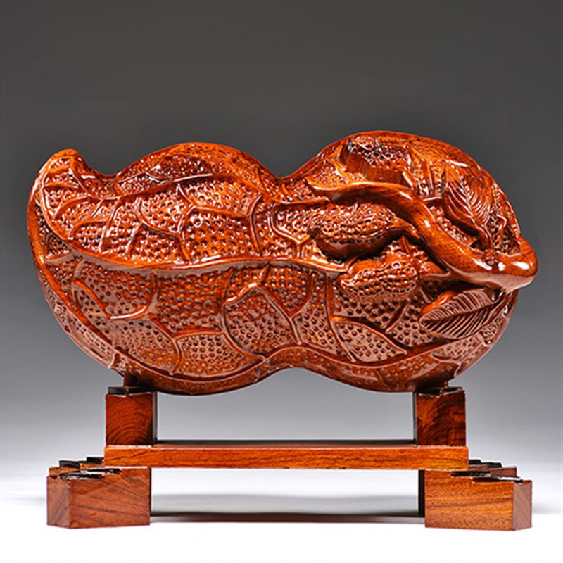 花梨木雕生意兴隆摆件实木花生如意家居客厅装饰品摆设红木工艺品