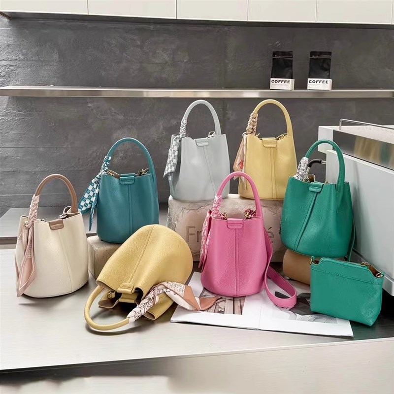 荔枝纹真皮水桶包包女时尚上班通勤手拎包单肩斜挎包菜篮子包女包