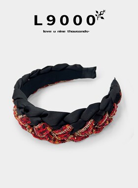 L9000/时髦季黑红色毛呢发箍女2024新款高级感秋冬头饰显白发卡女