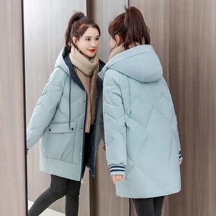 连帽羽绒棉服女冬短款2024新款加厚F爆款小个子中款棉衣棉袄外套