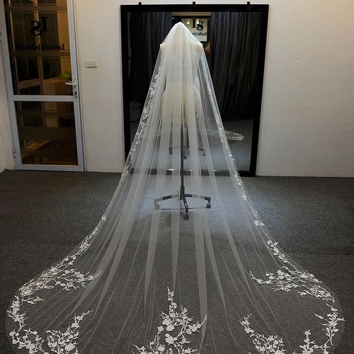 新款蕾丝复古蕾丝长拖地头纱韩式新娘结婚百搭超仙森系婚礼头饰