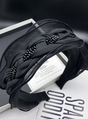 黑色气质黑晶石发卡发箍女高颅顶网纱宽边头饰时尚洋气压发头箍