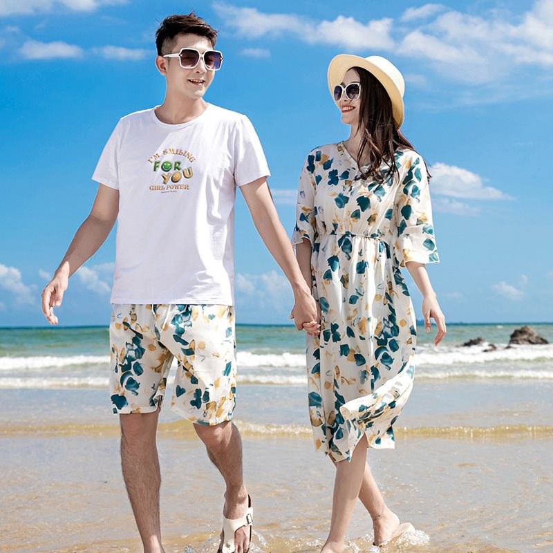 海边度假多巴胺亲子装夏装v三亚旅游母子装母女沙滩连衣裙休闲套