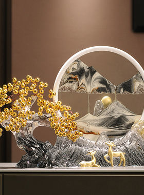 发财树流沙画摆件沙漏解压新中式客厅办公室玄关装饰品乔迁礼物