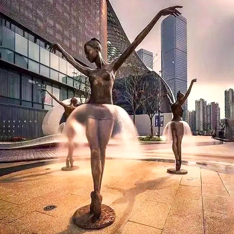 人物喷泉铸铜雕塑,景区水景艺术雕像 户外芭蕾女孩定制创意摆件