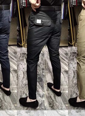 2029欧货夏季男款黑色裤子男商务休闲裤男轻薄R纯色微弹直筒长裤