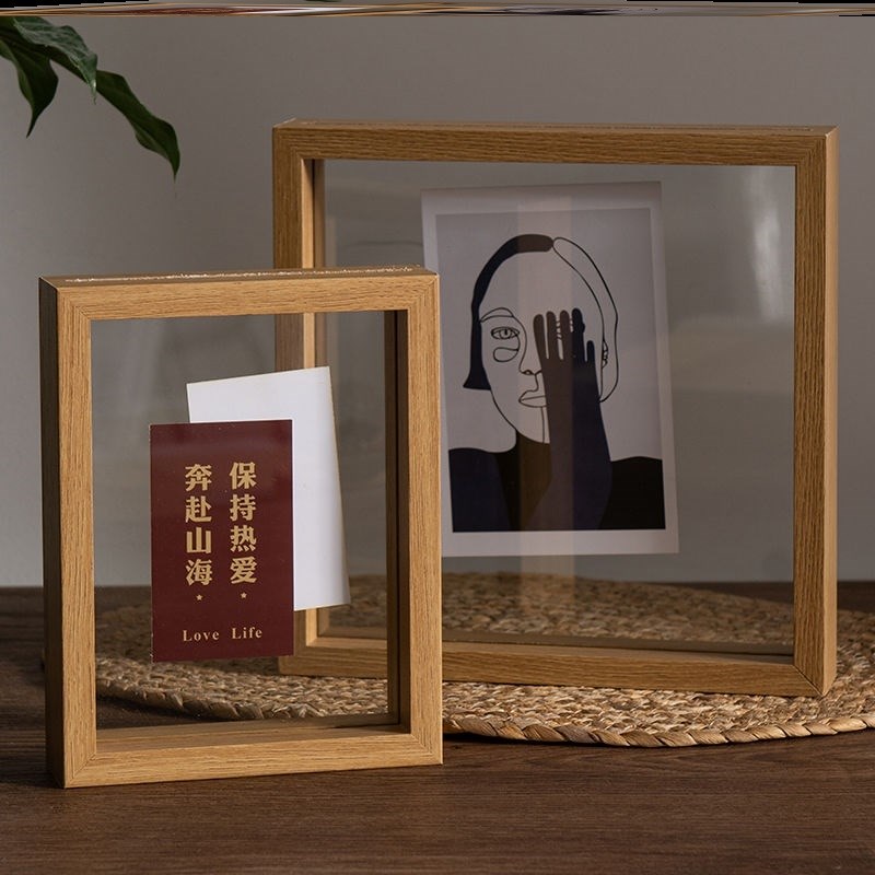 干花植物标本框双j面透明玻璃5678寸A4相框相册树叶画框架木质摆