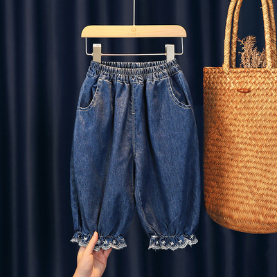 女童裤子2024春季新款洋气时髦宽松休闲阔腿小宝宝牛仔裤春秋外穿