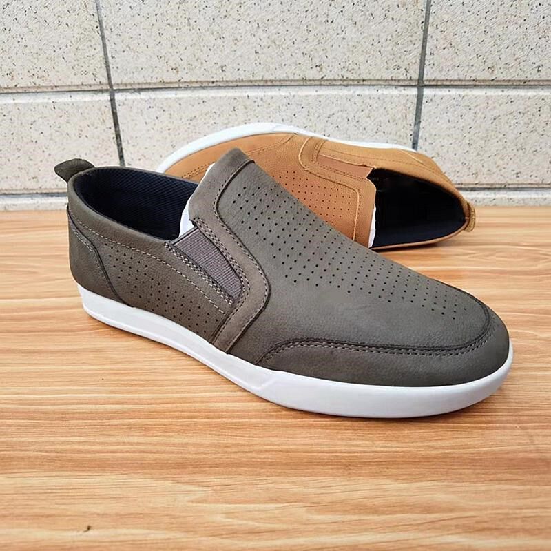 稀缺外贸休闲鞋头层牛皮平底夏季透气英伦百搭皮鞋男真皮打孔单鞋