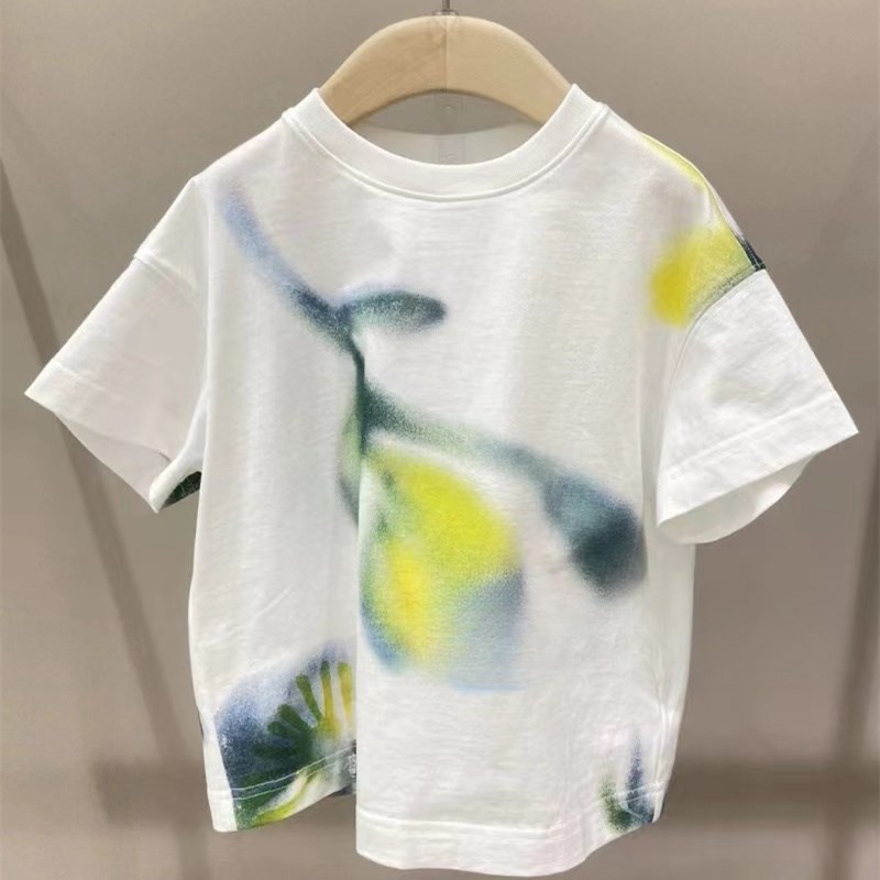 现货童装定制夏季新款时尚短袖T恤衫男女童晕染图案防晒速干上衣