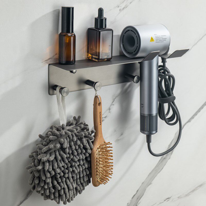 极简枪灰色加长吹风机置物架卫生间浴室电吹风挂架带挂钩浴室五金