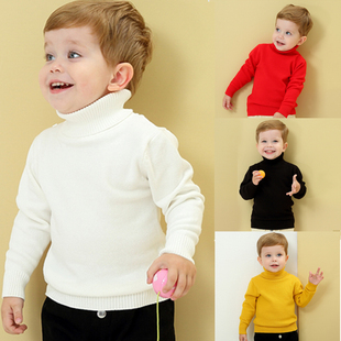 宝宝毛衣高领加厚男童q秋冬款儿童打底衫女童洋气针织加绒纯白色