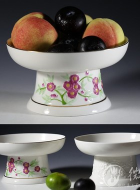 7吋高脚圆供盘 供果盘 供佛果盘 水果盘陶瓷莲花家用供奉摆件