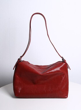 新款红色真皮女包高级感腋下包上班通勤手提单肩包大容量婚礼大包