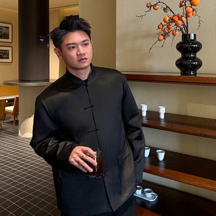 盘扣外 墨色经典 b三重门40姆米重磅香云纱夹棉唐装 男冬季 加厚中式