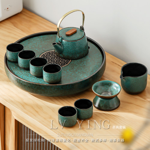 整套陶瓷功夫茶具套装家用会客茶杯泡茶具高档轻奢蓄水泡茶盘