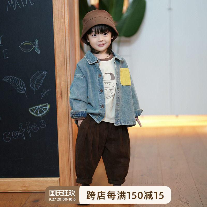 砚台家童装男童牛仔衬衫儿童衬衫男孩宝宝宽松衬衫外套洋派春秋款